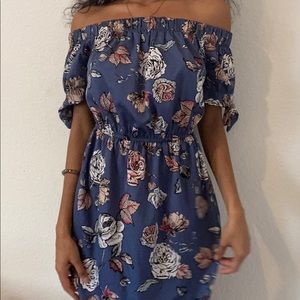 Blue off the shoulder floral dress